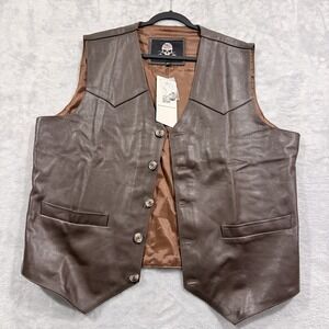 Wicked Stock Men's 4XL Premium Leather‎ Vest Western Style Brown NWT
